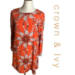 Crown and Ivy Orange Giraffe Print Tunic Shift Dress Size 6